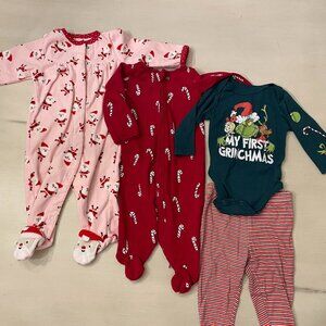 9m Set of 3 Lot of Christmas Pajamas Carters